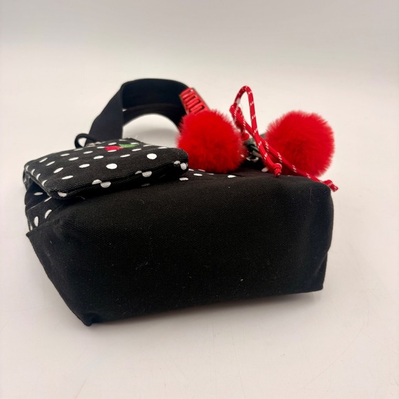 Madden Girl Polka Dot Mini Tote Bag Cherry Pouch Pom Pom Hair Clip Set Black MG - Picture 6 of 9